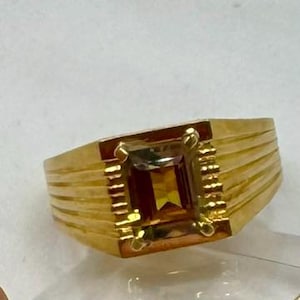 Unisex 18ct Yellow Gold Parti Sapphire Ring | Emerald Cut | Statement Ring | Handmade | Unique Gift | Solid Gold Dress Ring