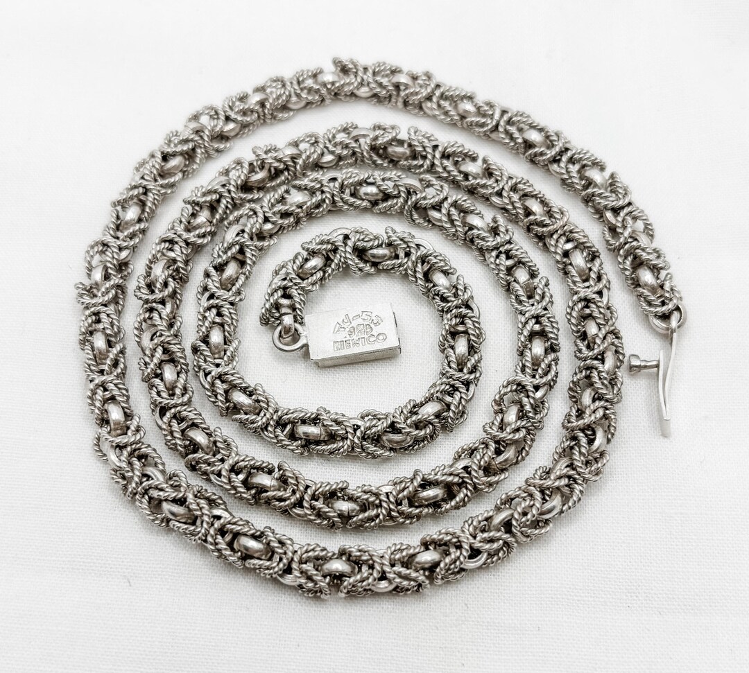Vintage Sterling Silver Mexican Necklace | 925 Rope Chain | 64cm