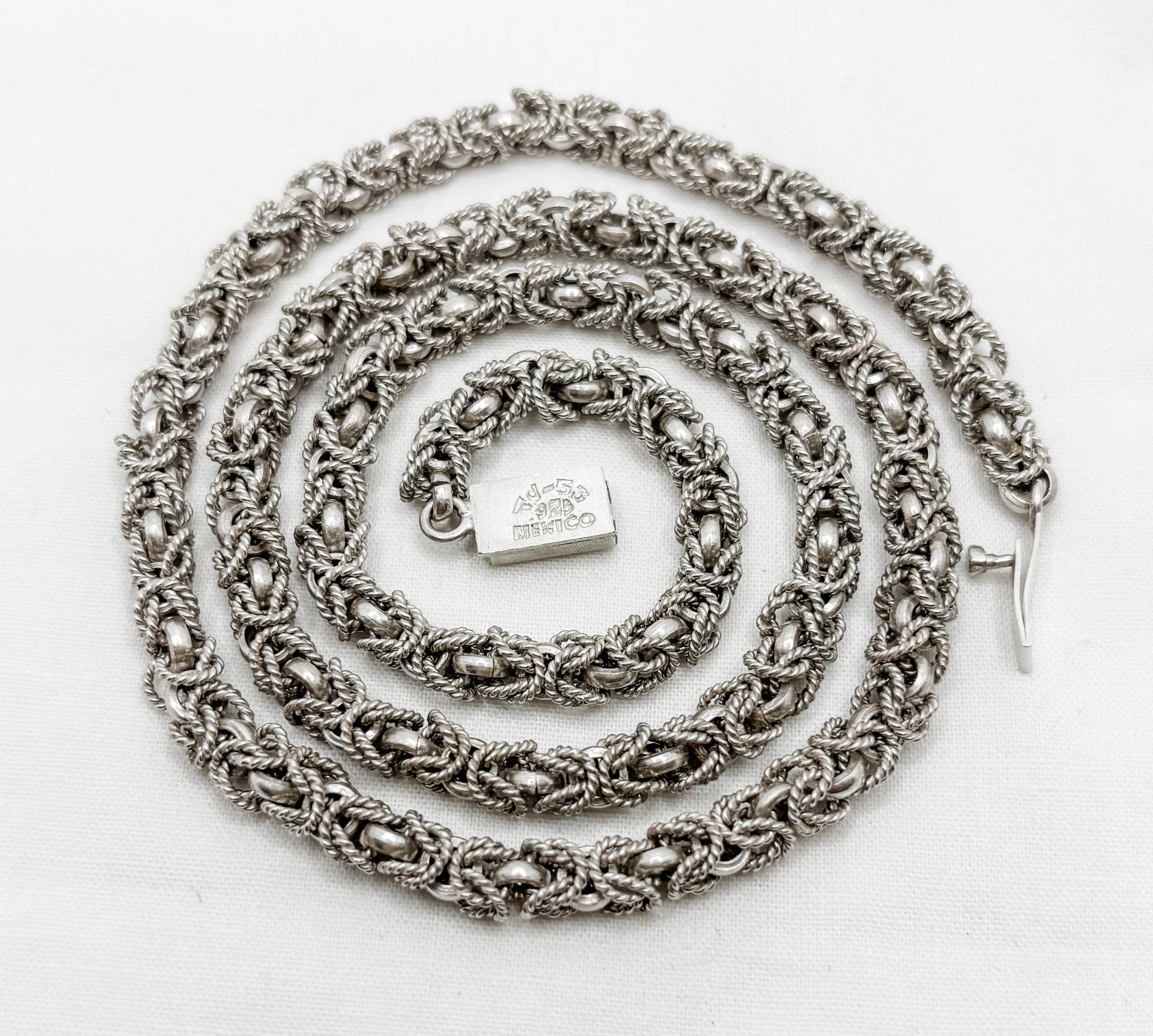 Vintage Sterling Silver Mexican Necklace | 925 Rope Chain | 64cm