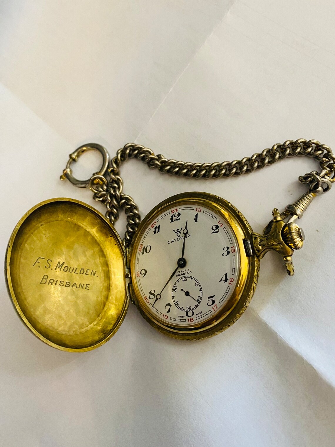 CATOREX Gold Plated Mechanical Large Pocket Full Hunter Watch Pendant, foto 2 de 4