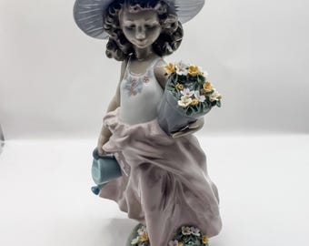 Lladró “A Wish Come True” #7676 Figurine – Girl With Flowers & Watering Can, Mint Porcelain Collectible