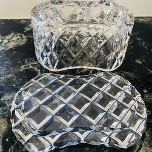 Vintage Lead Crystal Trinket Vanity Jewellery Box Lidded with Scrolled Stunning Feet