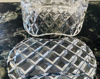 Vintage Lead Crystal Jewelry Box: Lidded Trinket Vanity with Scrolled Feet