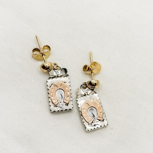 Sterling Silver Earrings with 9ct Rose Gold Horseshoe Accent