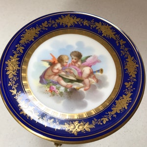 Antique Hand Painted, Hand Guilded French Enamel & Guilded Ormolu Comport