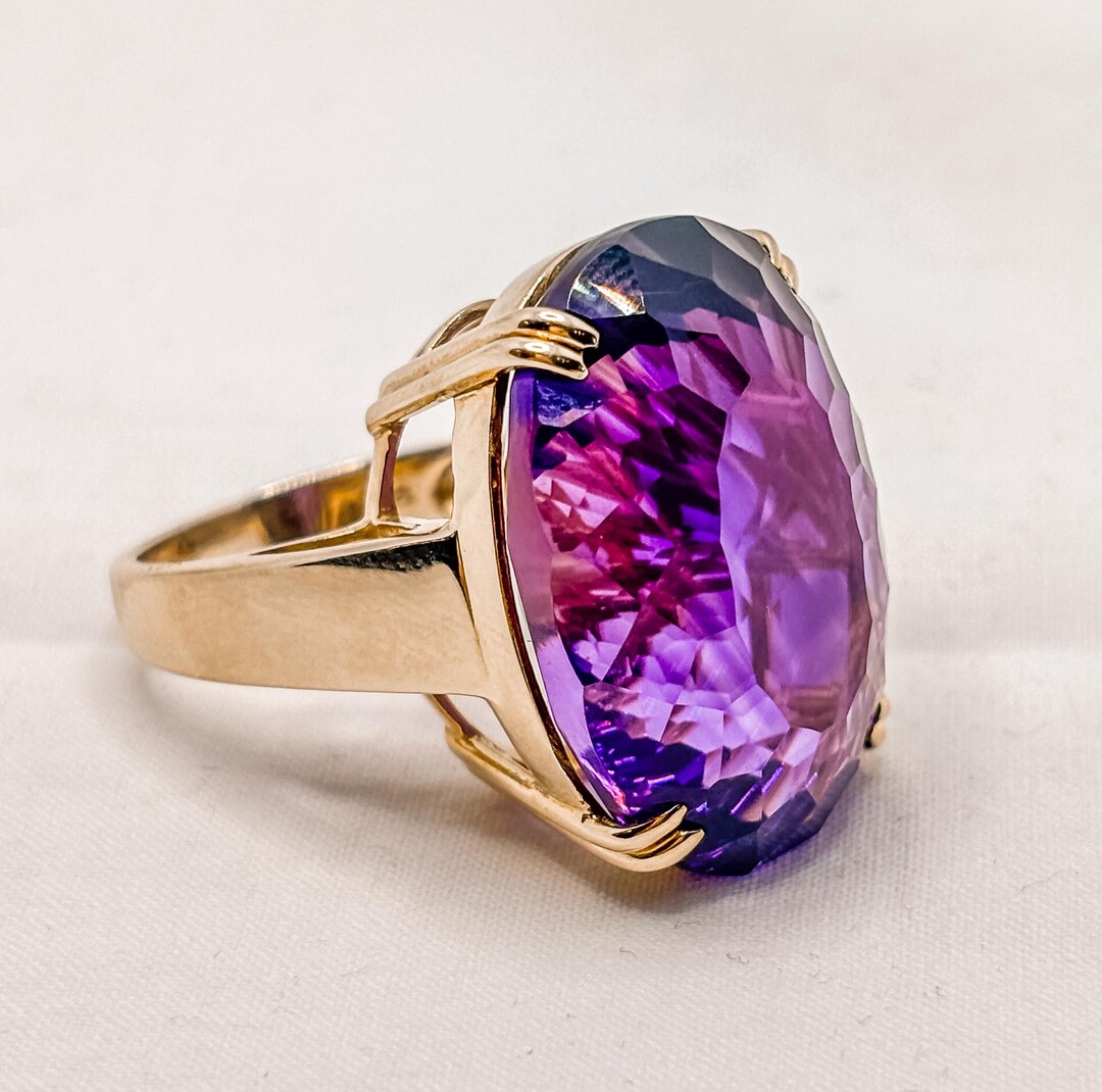 Large 9ct Yellow Gold Amethyst Statement Ring – 40.97ct Royal Amethyst ...