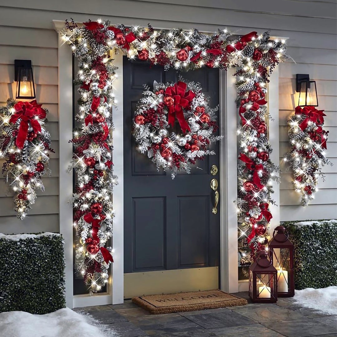 Christmas Front Door Hanging Garland Wreath Outdoor
