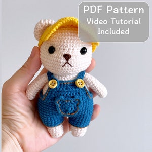 Crochet PDF Pattern - Super Easy Tutorial, Cute Bear with Bib Short, Amigurumi Crochet for Beginner
