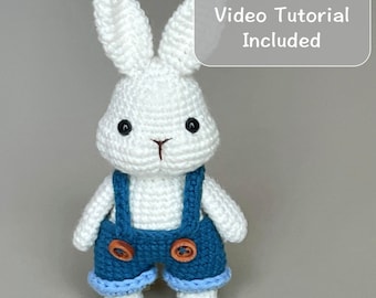 Crochet PDF Pattern - Super Easy Tutorial, Cute Bunny Rabbit with Bib Short, Amigurumi Crochet for Beginner