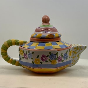 Vintage Hand Painted Terracotta Teapot