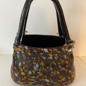 Brown Crystal Purse Vase or storage  &quot;Amber&quot; by Block Crystal lead free.