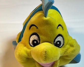 THE DISNEY STORE Bean Bag - The Little Mermaid - Flounder (6") (New Without Disney Hang Tag)