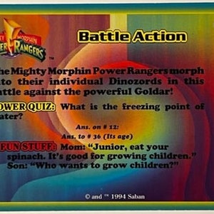 Mighty Morphin Power Rangers - BATTLE ACTION - Card #60 - 1994 - Etsy