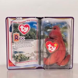 TY INC. - MCDONALDS - Dinosaur Trio - Rex the Tyrannosaurus Rex - 4.75&quot; Enclosed In Plastic/Mounted On Cardboard - 2000