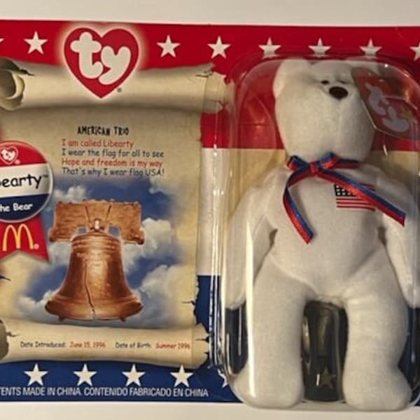 TY AMERICAN TRIO - Libearty the Bear - 5.5" Enclosed In Plastic/Mounted On Cardboard - 2000