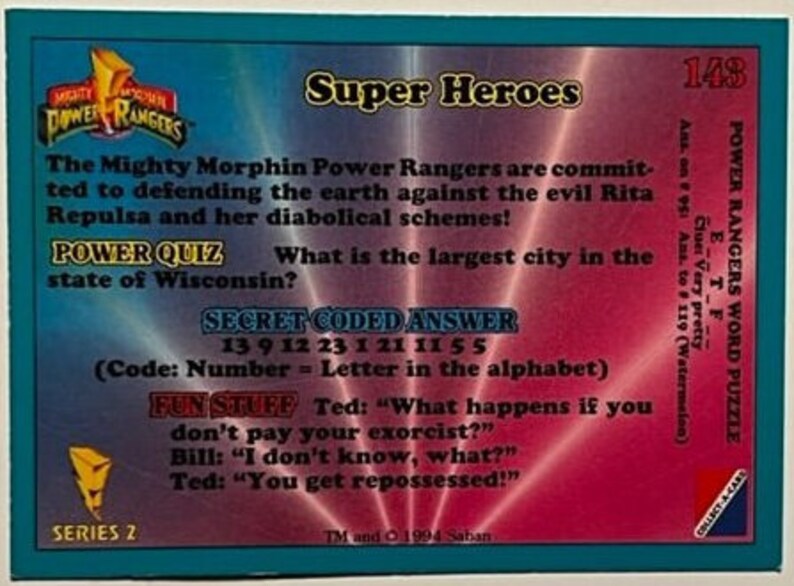 Mighty Morphin Power Rangers - SUPER HEROES - Series 2 - Card #143 ...