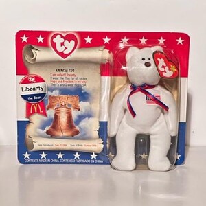 TY AMERICAN TRIO - Libearty the Bear - 5.5&quot; Enclosed In Plastic/Mounted On Cardboard - 2000