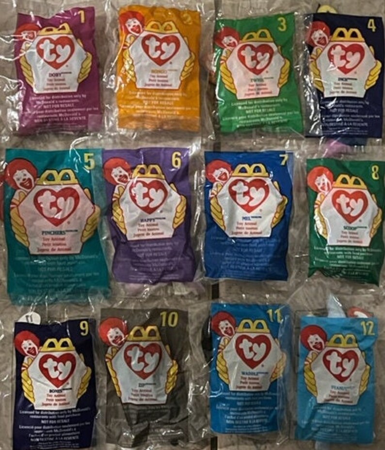 Mcdonald's 1993 Happy Meal Teenie Beanies set of Twelve Etsy