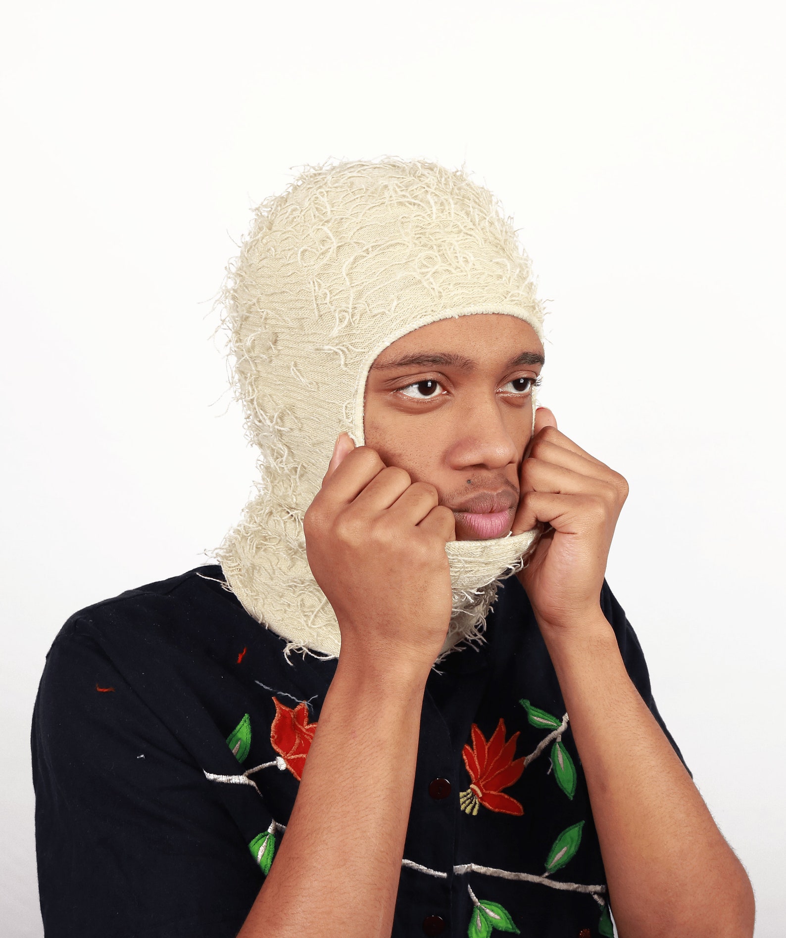 Cream Knitted Balaclava Distressed Balaclava Ski Mask Yeat Etsy