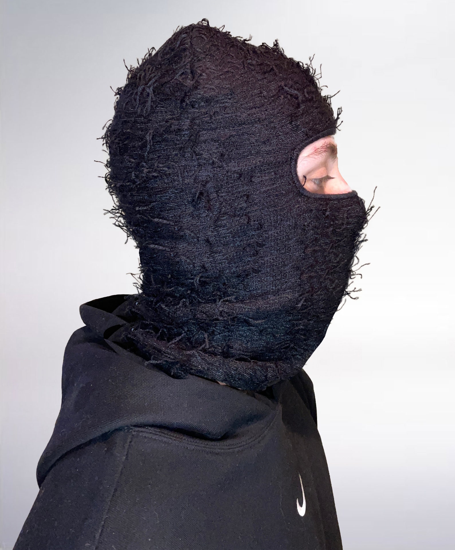 Black Knitted Balaclava Distressed Balaclava Ski Mask Yeat Etsy