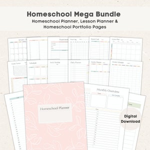 Pastels Homeschool Planner Mega Bundle, Homeschool Lesson Planner, Academic Planner, Home School Planner, Homeschool Schedule | 200+ Pages