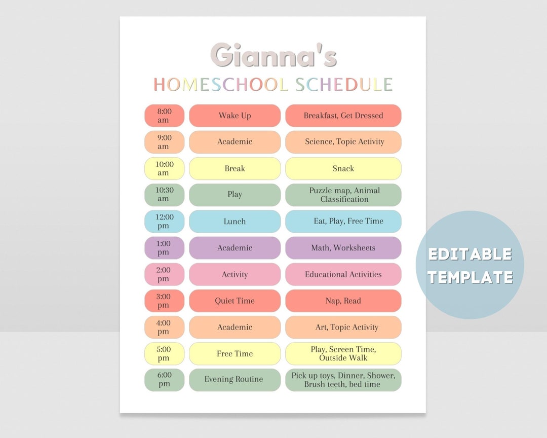 Kids Homeschool Daily Schedule Printable Homeschool Planner - Etsy