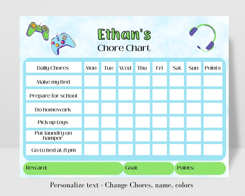 Editable Kids Checklist Video Game Reward Chart Chore Chart Etsy