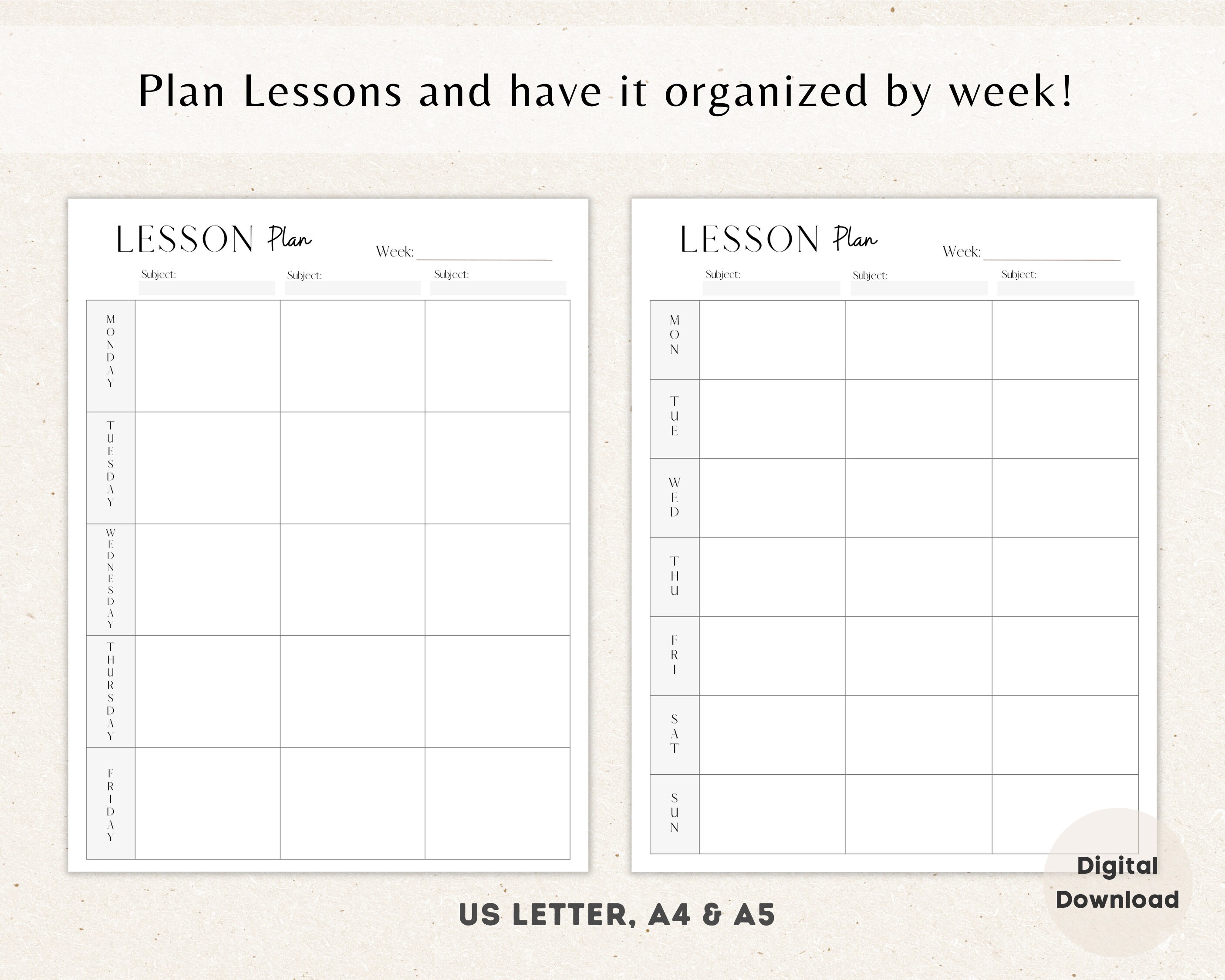 Lesson Plan Pages, Weekly Lesson Plan, Printable Homeschool Planner