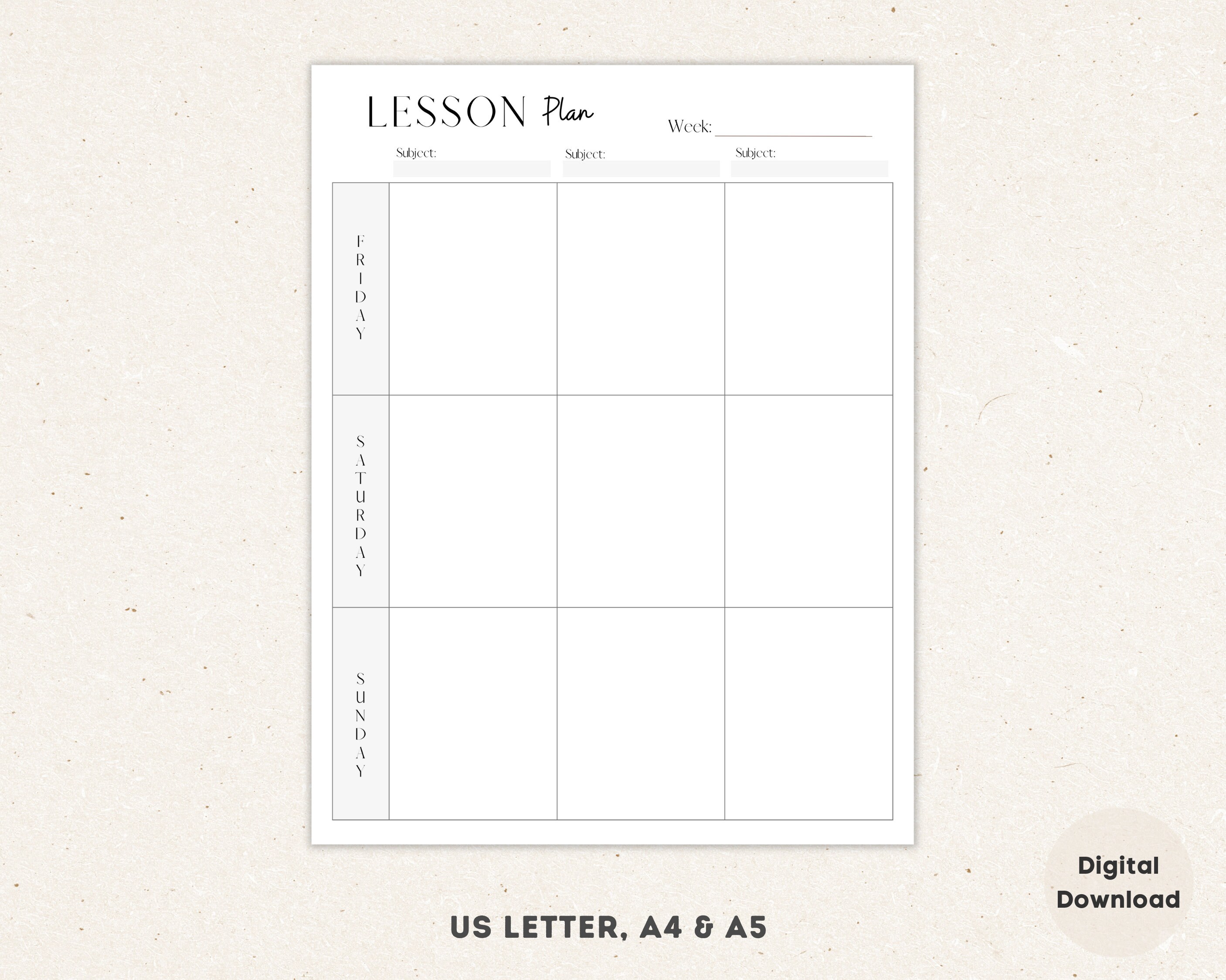 Lesson Plan Pages, Weekly Lesson Plan, Printable Homeschool Planner