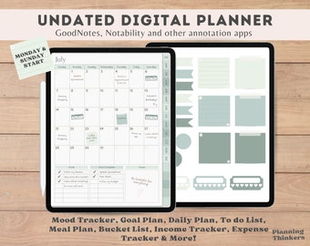 Ipad Planner Undated, Goodnotes Template, Productivity Digital Planner, Undated Digital Planner, Adhd Planner, iPad Planning, Green Planner