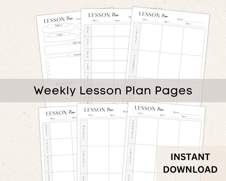 Lesson Plan Pages, Weekly Lesson Plan, Printable Homeschool planner, Lesson Planner, Academic Planner, Homeschool Planning image 1