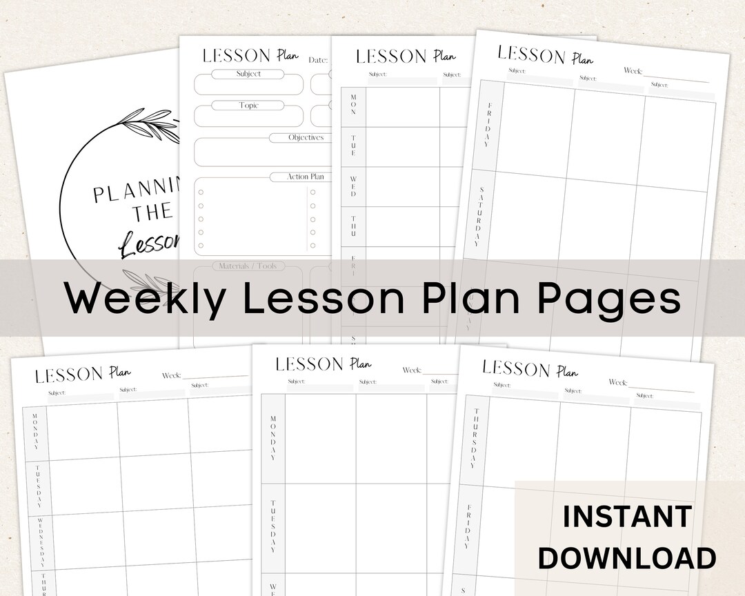 Lesson Plan Pages Weekly Lesson Plan Printable Homeschool Etsy