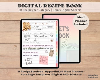 Digital Recipe Book Template Digital Recipe Journal RecipeBook Recipe Binder Cookbook Weekly Meals Digital Cookbook Ipad Recipebook Digital