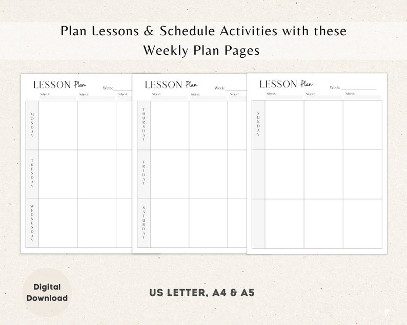 Lesson Plan Pages, Weekly Lesson Plan, Printable Homeschool planner, Lesson Planner, Academic Planner, Homeschool Planning image 2
