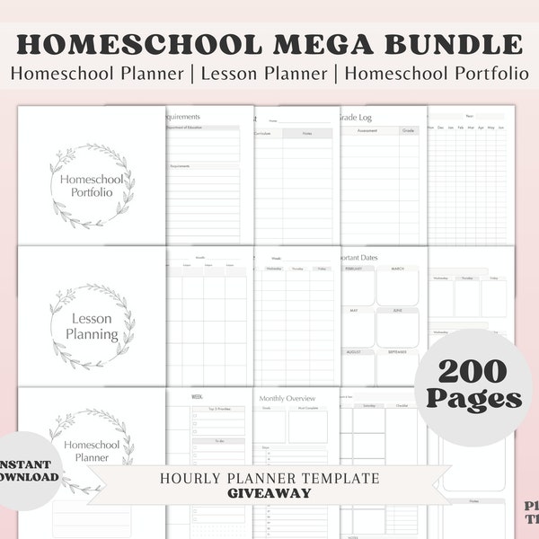 Mega paquete mínimo de planificador de educación en el hogar, planificador de lecciones de educación en el hogar, planificador académico, planificador de la escuela en el hogar, horario de educación en el hogar