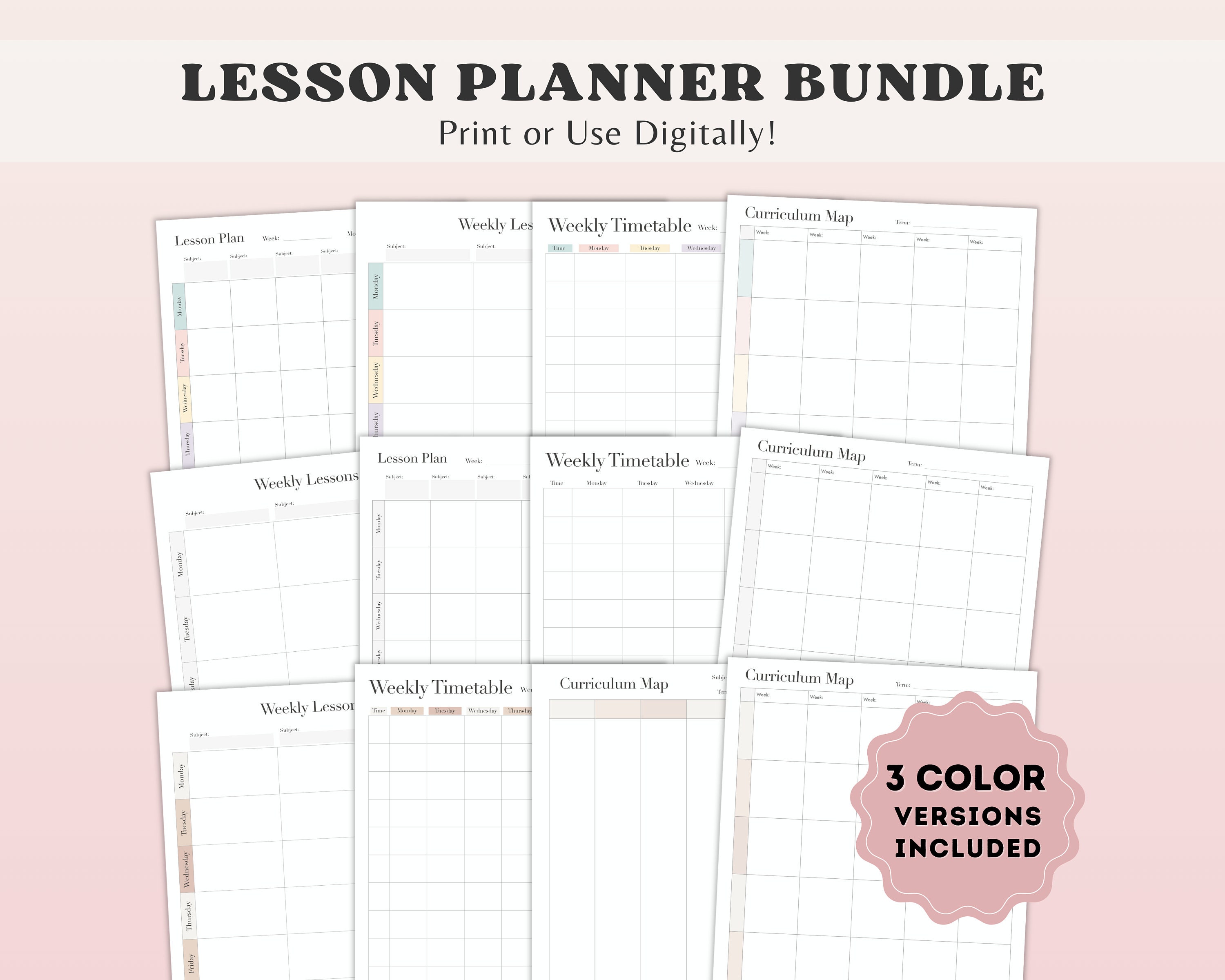 Lesson Planner Travelers Notebook Insert Printed Travelers