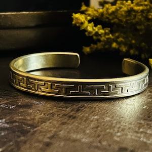 Unique Brass Open Cuff Bracelet, Unisex Adjustable Bracelet, Bohemian Jewelry, Inexpensive Gifts for Him and Her