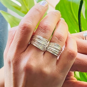 Asymmetrical Ring, Multilayer Wrap Around Brass Ring, Adjustable Ring, Open Wire Wrap Ring, Bohemian Hippie Rings