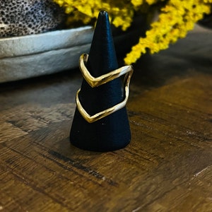 Double Layer Chevron Cuff Ring, Deep Chevron Stackable Ring, Adjustable Chevron Ring Women, C Chevron Shaped Ring, V Point Brass Ring