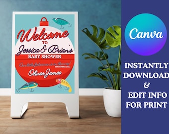 Letrero de bienvenida para baby shower de Little Fisherman - Plantilla editable