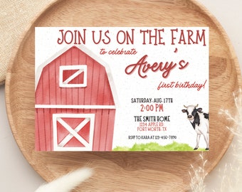 On The Farm First Birthday Invitation - Editable Template