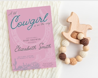 Little Cowgirl Baby Shower Invitation - Editable Template