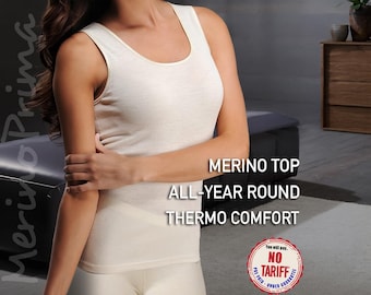 Natural Merino Wool Tank Top - Womens Wide Strap Sleeveless Camisole - Thermal Base Layer Undergarment - Underwear T Shirt - Gift for Her