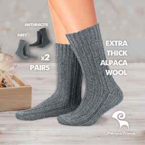 2 Pairs Set of Alpaca Wool Socks - Casual Socks for Women and Men - Knitted Warm Boot Socks - Thick Crew Gift Socks - Sustainable Clothing