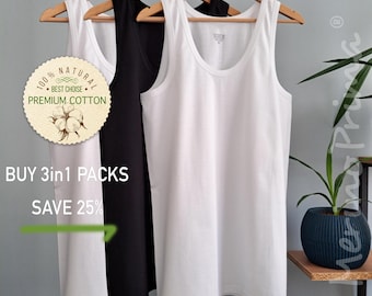 Pack of 3 > 100% Natural Cotton Tank Top for Men - Natural Sleeveless Basic Underwear - Hi-Quality Base Layer - Mens Soft Holiday Pajamas