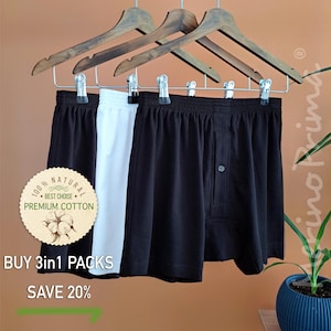 Pack of 3 &gt; 100% Natural Cotton Boxer Briefs for Men - Premium Men&#39;s Underwear - Comfortable Sleep Shorts Soft Summer Briefs - Gift For Him