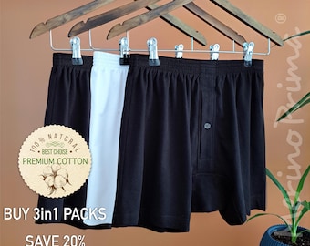 Pack of 3 > 100% Natural Cotton Boxer Briefs for Men - Premium Men's Underwear - Comfortable Sleep Shorts Soft Summer Briefs - Gift For Him