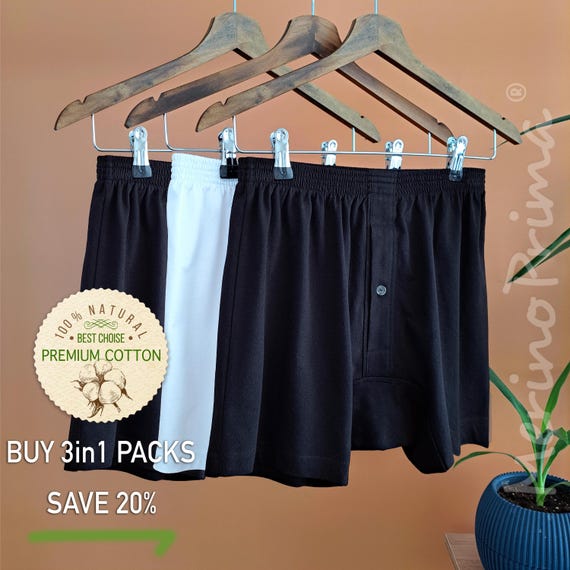 Pack of 3 > 100% Natural Cotton Boxer Briefs for Men - Premium Men's Underwear - Comfortable Sleep Shorts Soft Summer Briefs - Gift For Him