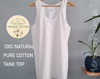 100% Natural Cotton Tank Top for Men - Natural Sleeveless Basic Underwear - Hi-Quality Base Layer - Mens Holiday Pajamas Top Soft Loungewear