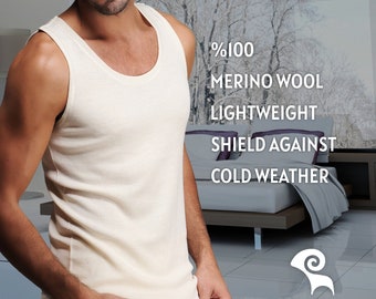 Gift for Him - %100 Merino Wool Sleeveless Shirt - Mens Tank Thermal Underwear - Husband Father Dad Grandpa Birthday Retirement Anniversary